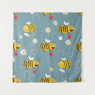 Tapiz Abejas ocupadas zumban alrededor y polinizan flore