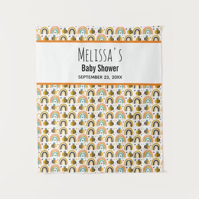 Tapiz Abejas y Arcoíris Patrón Dulce Fiesta de Bebé (Anverso)