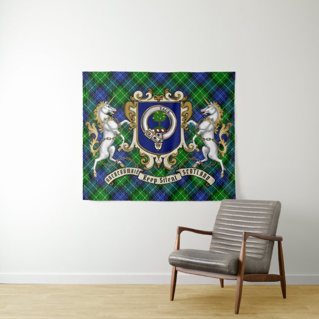 Tapiz Abercrombie Clan Badge & Tartan Tapestry (In situ (horizontal))