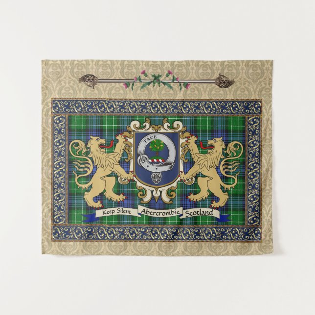 Tapiz Abercrombie Clan Badge & Tartan w/Lions (Anverso (horizontal))