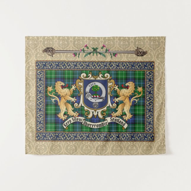 Tapiz Abercrombie Clan Badge & Tartan w/Lions  (Anverso (horizontal))