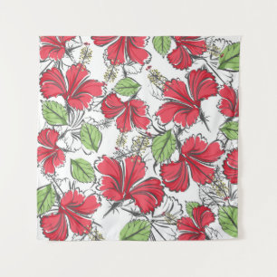 Tapiz Abraza los trópicos con el patrón de hibiscos vint