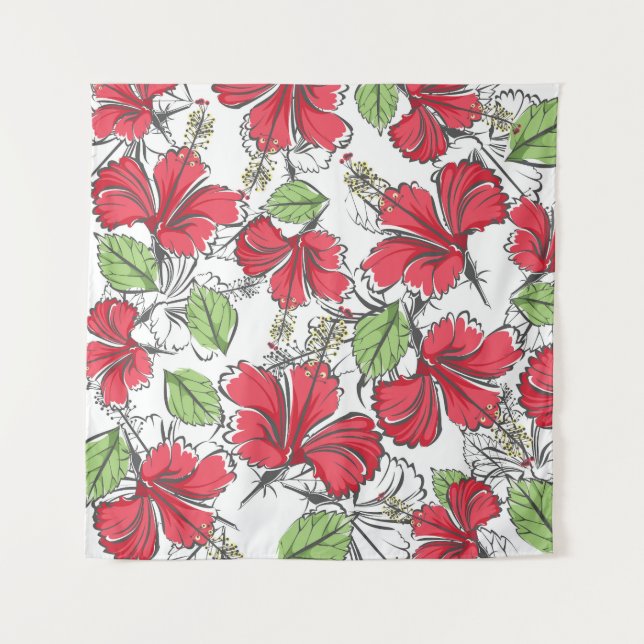 Tapiz Abraza los trópicos con el patrón de hibiscos vint (Anverso)