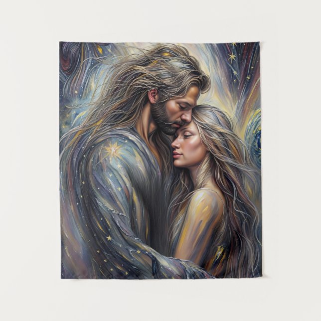 Tapiz Abrazo Celestial Noche Estrellada Romántica (Anverso)