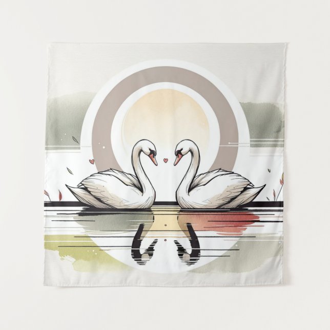 Tapiz Abrazo de cisne al atardecer (Anverso)