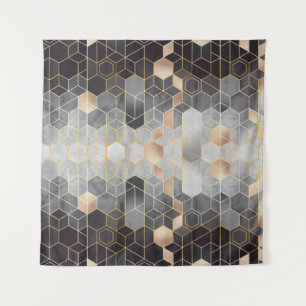 Tapiz Absorción geométrica de hexagones en negro y w