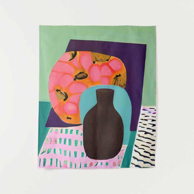 Tapiz Abstact Vase and Table Setting in Aqua y Naranja (Anverso)