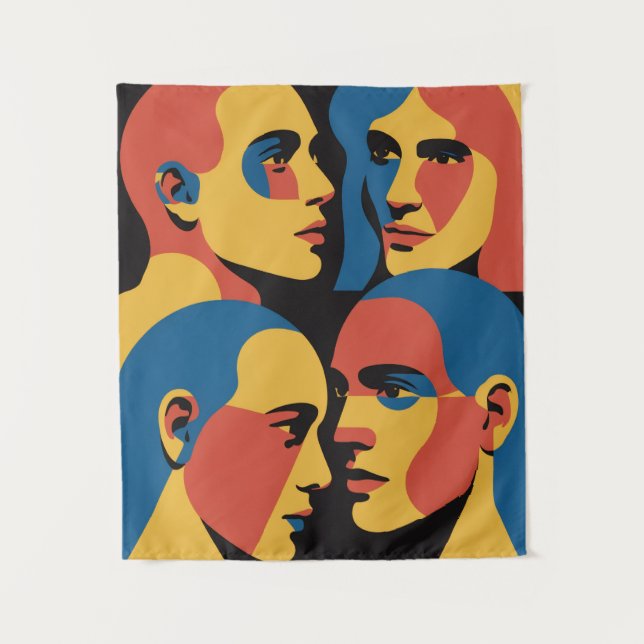 Tapiz Abstract Faces Grid Art Print, Human Faces (Anverso)