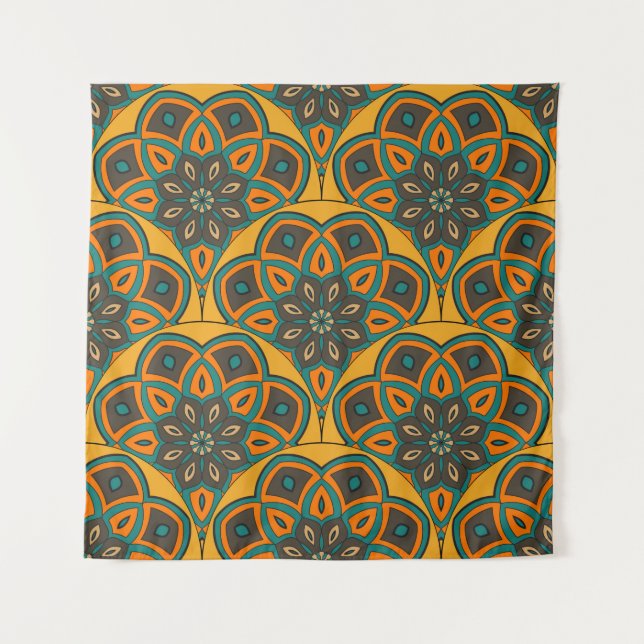 Tapiz Abstract mandala fish scale seamless pattern. Orna (Anverso)