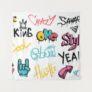 Tapiz Abstract street graffiti lettering elements with g