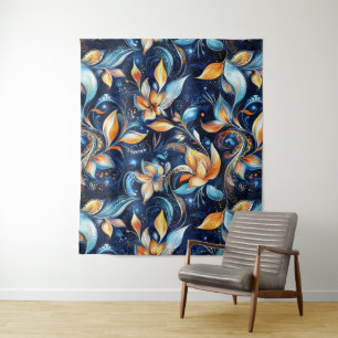 Tapiz Abstracto azul y oro Hojas Paisley (2)