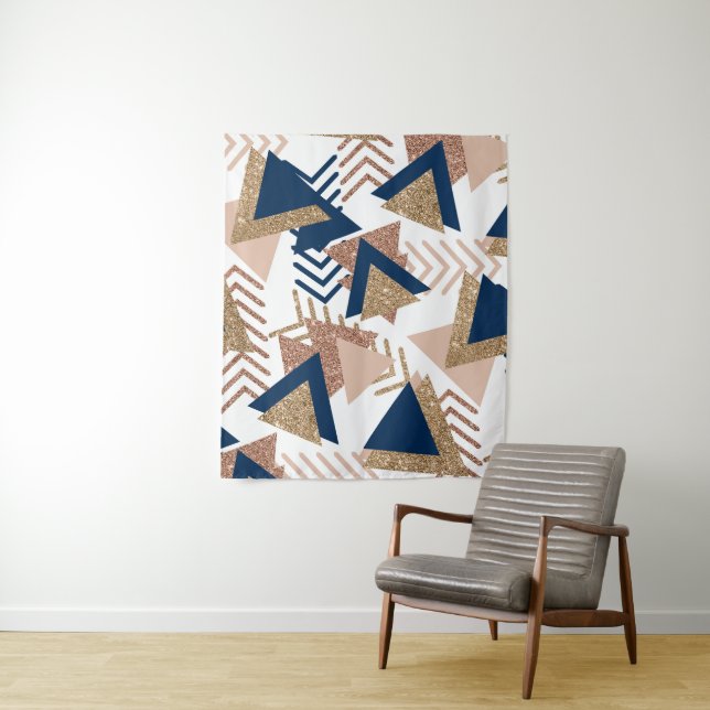 Tapiz Abstracto de moda de los 80 | Patrón de oro rosa y (In situ)