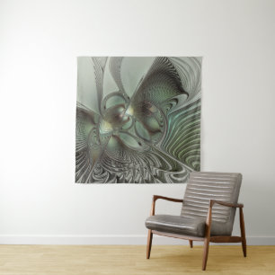 Tapiz Abstracto Olive Sage Green Grey Fractal Art Fantas