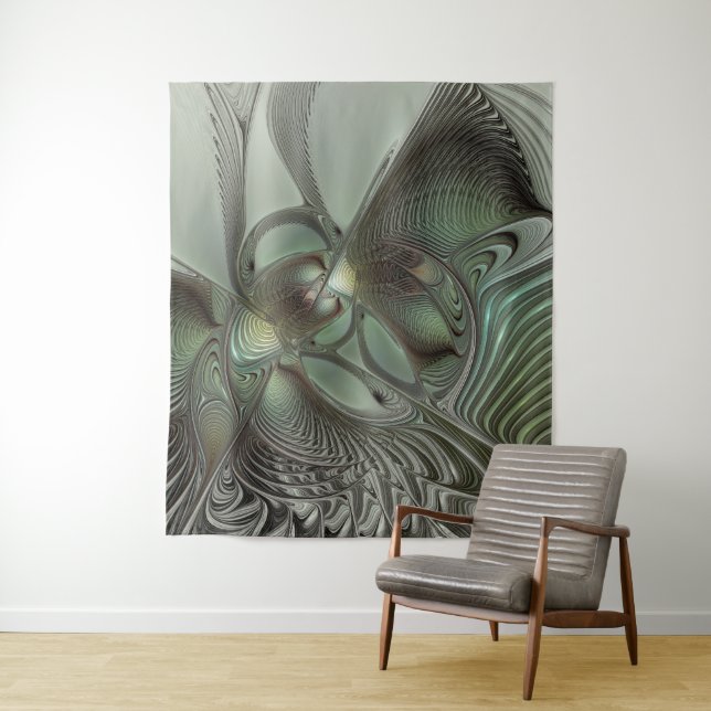 Tapiz Abstracto Olive Sage Green Grey Fractal Art Fantas (In situ)