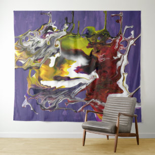 Tapiz Abstracto Púrpura con Remolinos de Fluido Rojo y A