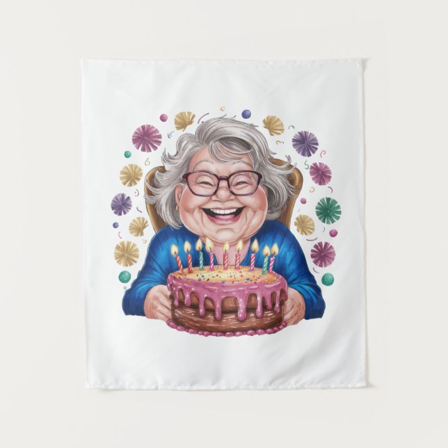 Tapiz Abuela gafas felices gráfico de cumpleaños (Anverso)
