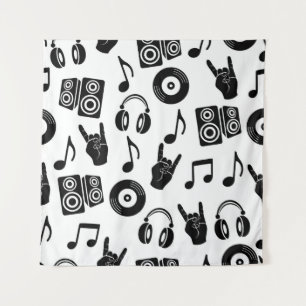 Tapiz Accesorios musicales: Patrón de cosecha monocromo.