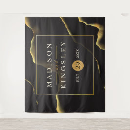 Tapiz Aceite de tinta negro y 💍 dorado moderno abstract