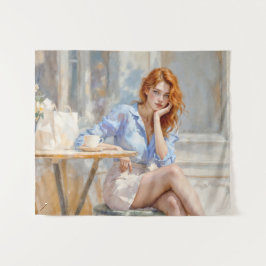 Tapiz Aceite romántico arte chica de ojos azules tonos p