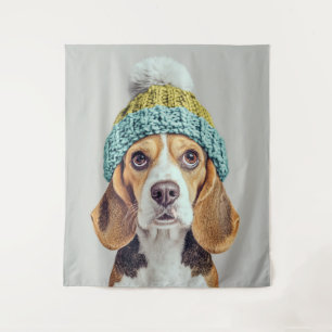 Tapiz Acogedor beagle en un Gorra de invierno