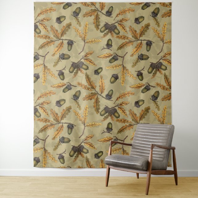 Tapiz Acorns y hojas de roble en crudo (In situ)