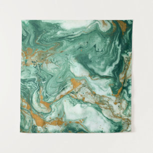 Tapiz Acrílico verde dorado: arte de textura de mármol.