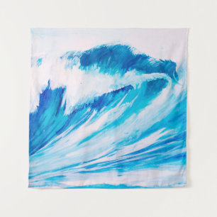 Tapiz acuarela alta olas oceánicas de color azul marino