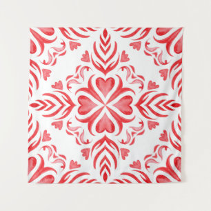 Tapiz acuarela arabesca roja: patrón ornamental.