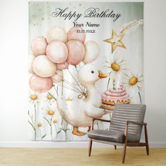 Tapiz Acuarela Bebé blanco ganso fiesta de cumpleaños