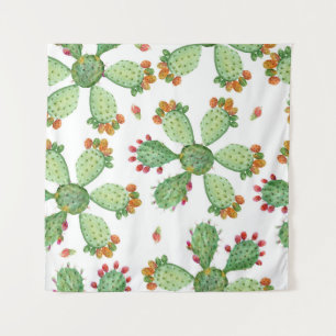 Tapiz Acuarela Cacti: Patrón de jardín tropical.