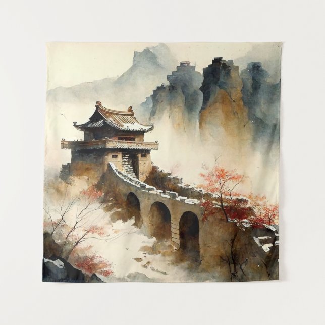 Tapiz acuarela china La Gran Muralla (Anverso)