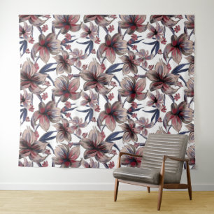 Tapiz Acuarela Crimson Floral sobre blanco