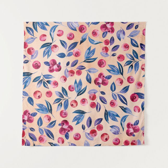 Tapiz Acuarela de Cranberry: Fresas silvestres sin mar (Anverso)