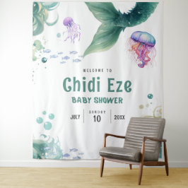 Tapiz Acuarela de medusas coloridas de Baby Shower