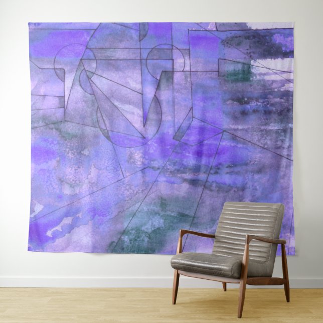 Tapiz Acuarela De Niebla Lineal Y Resumen De Tinta (In situ (horizontal))