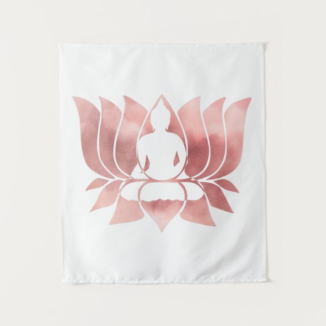 Tapiz Acuarela de oro Rosa Textura Buda Meditación Zen (Anverso)