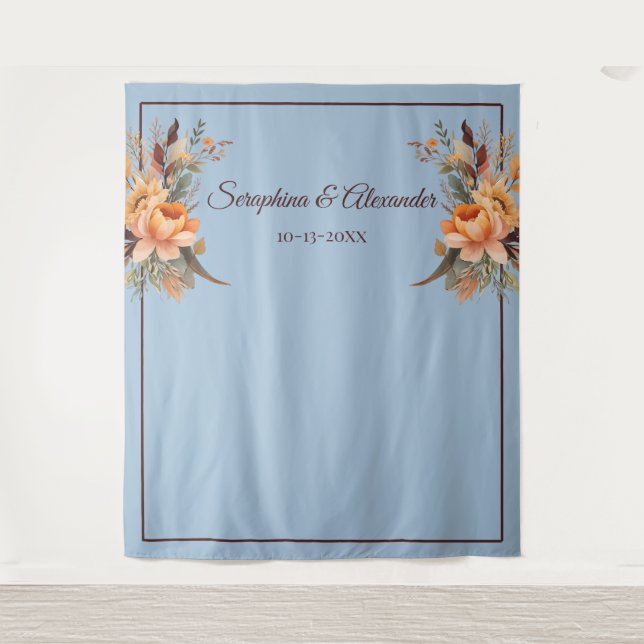 Tapiz Acuarela de otoño Boda floral rústico fondo (Anverso)