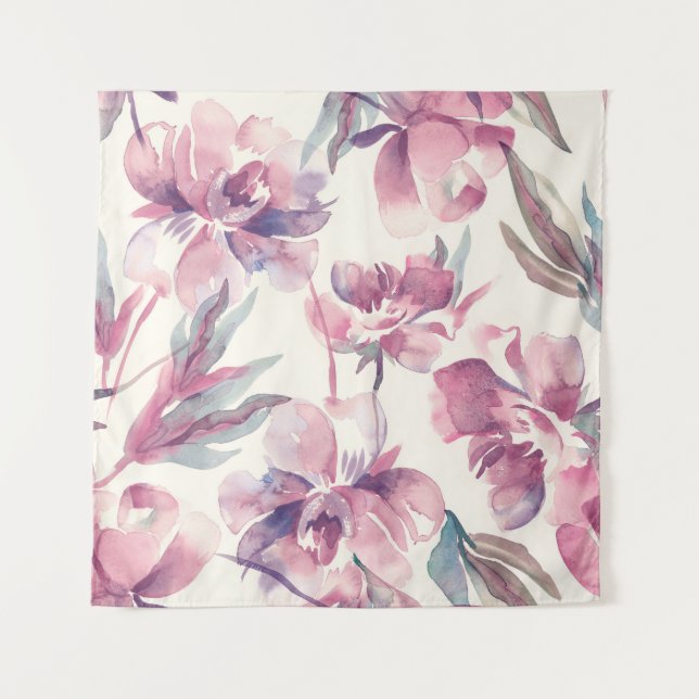 Tapiz acuarela de peonies: fondo floral sin fisuras. (Anverso)