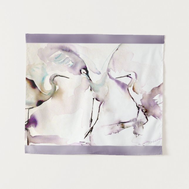 Tapiz Acuarela de "tres grúas de baile" (Anverso (horizontal))