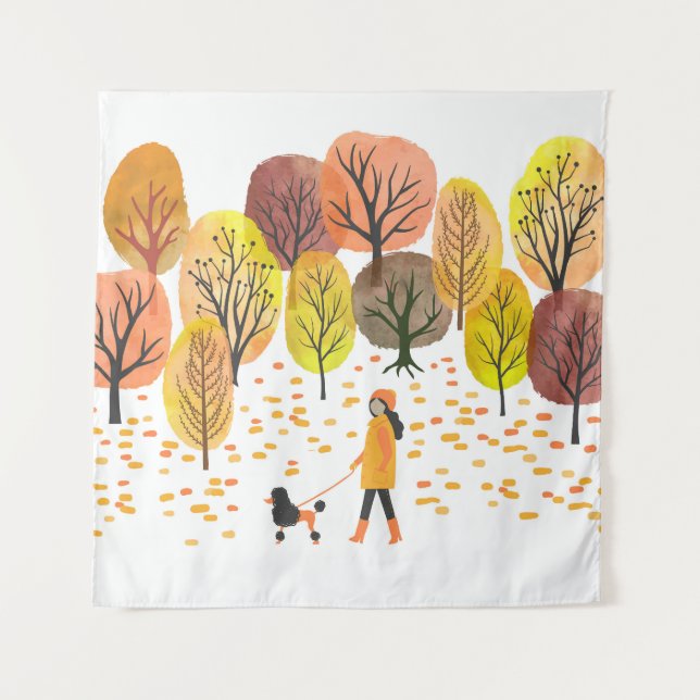 Tapiz Acuarela del parque otoñal: Escena vintage (Anverso)