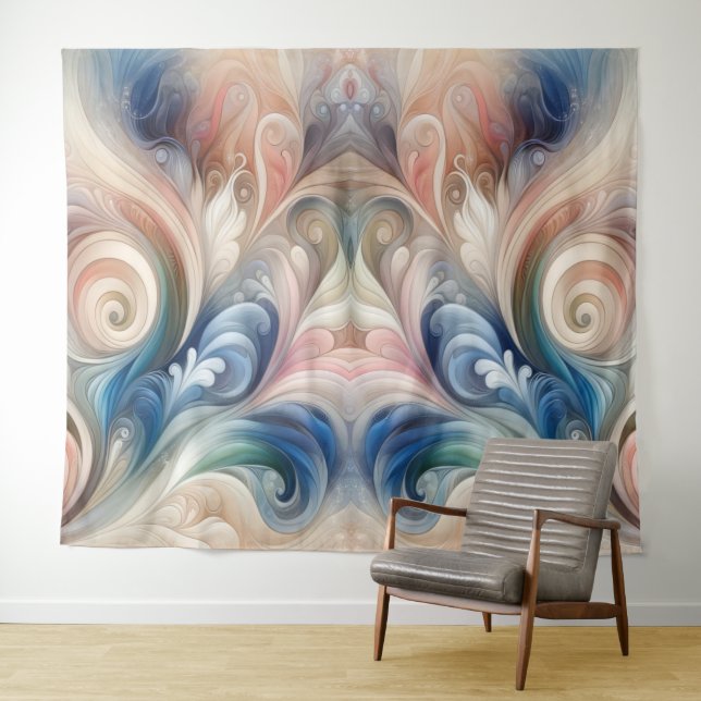 Tapiz Acuarela Fantasía Pastel Floral Azul & Crema (In situ (horizontal))