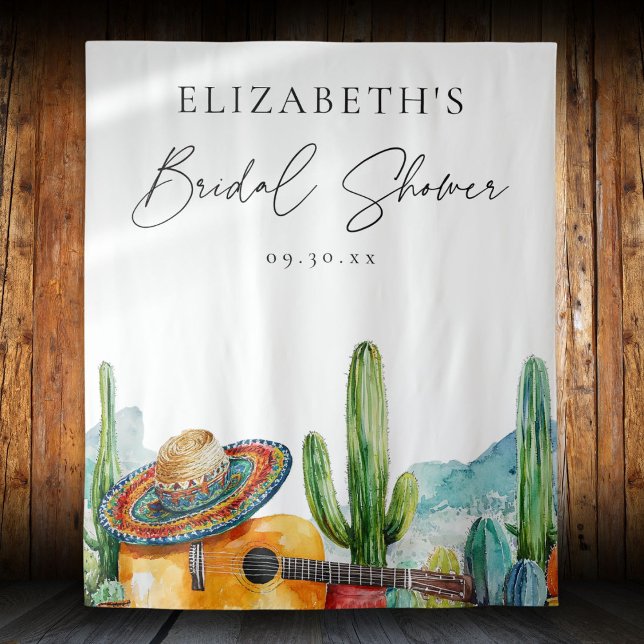 Tapiz Acuarela Fiesta Mexicana Bridal Shower Fondo (Watercolor Mexican Fiesta Bridal Shower Backdrop)