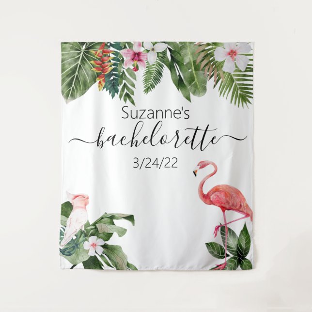 Tapiz Acuarela Flamingo Tropical Bachelorette Tapester (Anverso)
