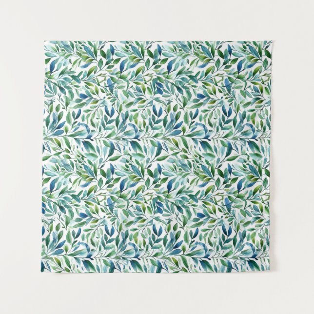 Tapiz Acuarela Patrón botánico de hojas suaves (Anverso)
