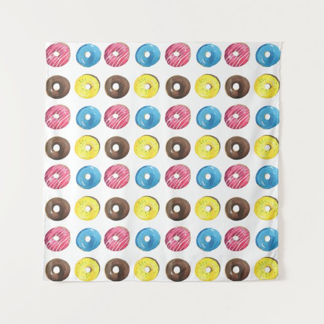 Tapiz Acuarela pequeñas donuts, patrón sin costuras. (Anverso)