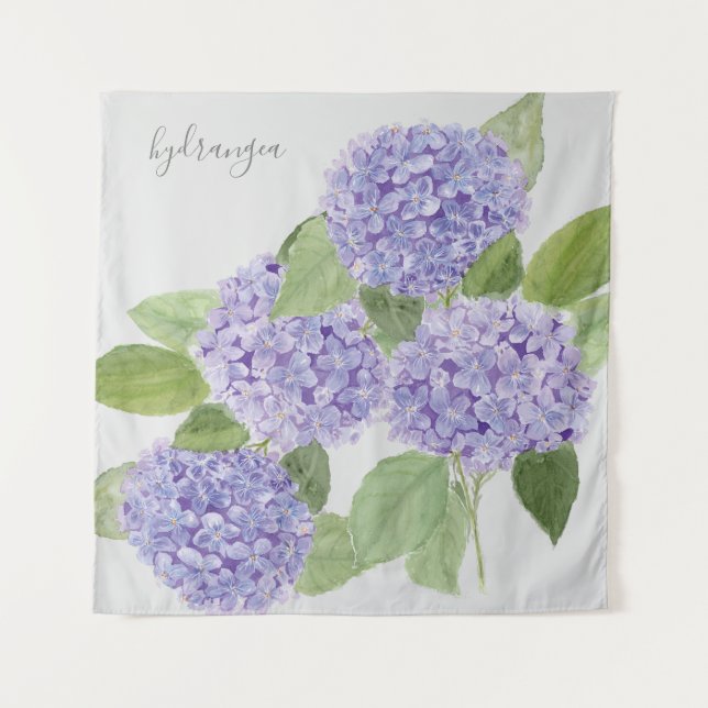 Tapiz Acuarela Púrpura Hydrangea Botánica (Anverso)