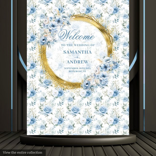 Tapiz Acuarela Sofisticada Boda Dorada Azul Polvo (Sophisticated Watercolor Dusty Blue Gold Wedding Tapestry)