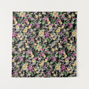 Tapiz acuarela transparente patrón floral negro