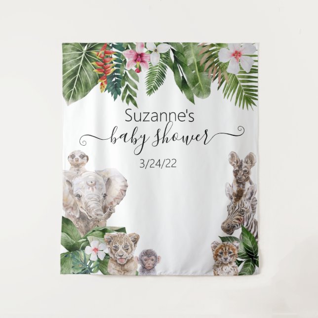 Tapiz Acuarela Tropical Baby Jungle Animales Safari Tap (Anverso)