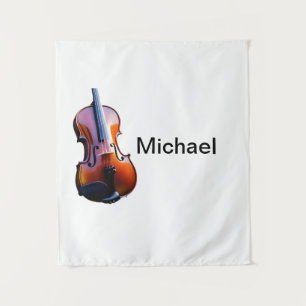 Tapiz Add you name text brown violin music lover throw p